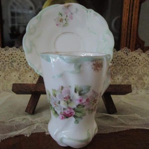 Antique German Saxe Hand Painted Chocolate Cup and Saucer circa 1900s
