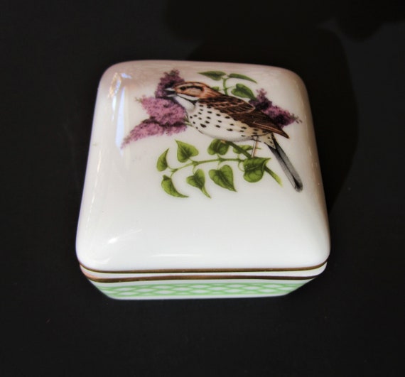 Limoges Porcelain Trinket Box Springtime Sparrow … - image 1