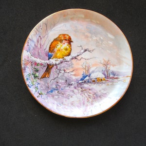Vintage Limoges France LEC Porcelain Pin Vanity Dish Birds and Landscapes Hand Painted Ships FREE