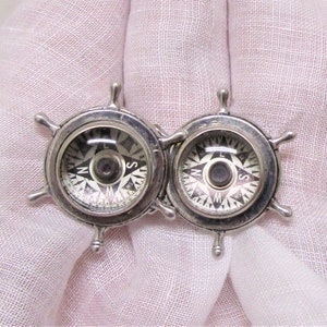 Sterling Silver Nautical Working  Compass Navigation Cufflinks Vintage 1950s