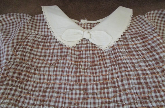 Vintage Baby Dress Brown Check with Smocking Baby… - image 1