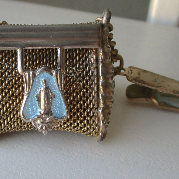 Rare Antique Victorian  Catholic Chatelaine Coin Purse Mother Mary circa 1900s