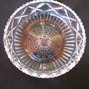 Lovely Royal Doulton Crystal Bowl Commemorative Lady Diana and Charles Wedding 1981