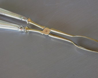 Victorian 800 Coin Silver and Brass Scissor Oyster Tongs  Dates to the 1920s