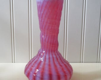 Vintage Fenton Cranberry Opalescent Ribbed Ruffled Vase circa 1960s