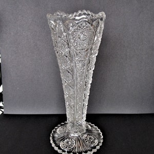 Vintage Imperial Glass Co Nu Cut EAPG Trumpet Vase Marked circa 1950s