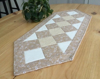 Tan Quilted Table Runner Handmade Tan and Beige Patchwork Tablecloth