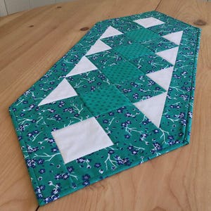 Quilted Table Runner: Pointed Green White Handmade Patchwork Table Centerpiece