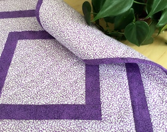Quilted Purple Table Topper Handmade Lavender and White Square Table Centerpiece