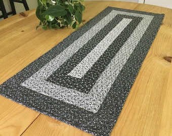 Black Quilted Table Runner Handmade Rectangle Patchwork Black and White Log Cabin Table Centerpiece