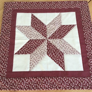 Quilted Burgundy Table Topper Handmade Square Star Red and Cream Floral Table Runner image 4