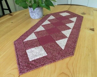 Burgundy Quilted Table Runner: Handmade 35” Patchwork Centerpiece