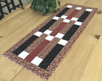 Quilted Table Runner: Handmade Patchwork Orange, Black, and Cream Rectangle Table Centerpiece