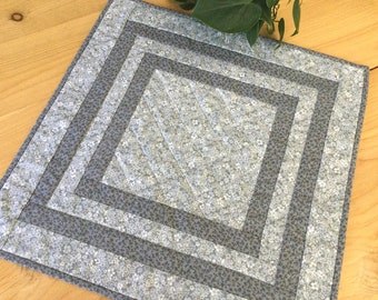 Gray Quilted Table Topper Handmade Square Gray and White Patchwork Table Runner