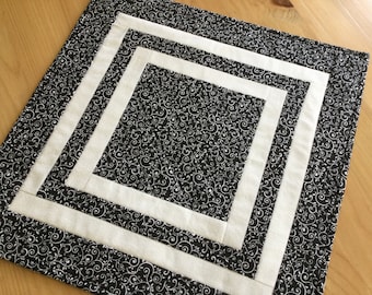 Black Quilted Table Topper Handmade Patchwork Quilted Square Black and White Table Mat