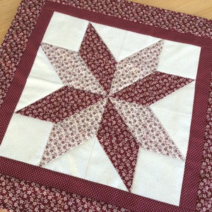 Quilted Burgundy Table Topper Handmade Square Star Red and Cream Floral Table Runner image 6
