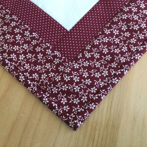 Quilted Burgundy Table Topper Handmade Square Star Red and Cream Floral Table Runner image 5