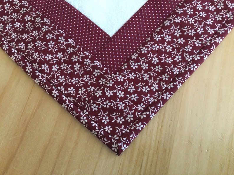 Quilted Burgundy Table Topper Handmade Square Star Red and Cream Floral Table Runner image 5