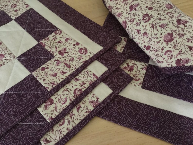 Burgundy Quilted Placemats Set of 4 Handmade Patchwork Maroon Etsy