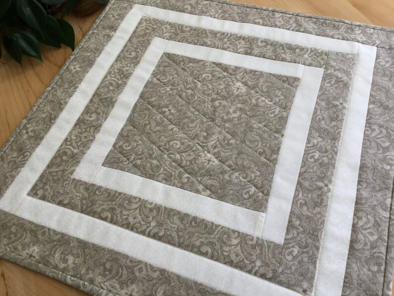 Quilted Tan Table Topper Handmade Brown Square Paisley Mini Etsy