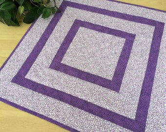 Quilted Purple Table Topper Handmade Lavender and White Square Table Centerpiece