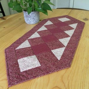 Burgundy Quilted Table Runner: Handmade 35” Patchwork Centerpiece