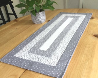 Gray Quilted Table Runner Handmade Rectangle Log Cabin Gray and White Table Centerpiece