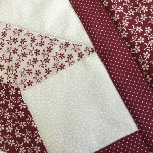 Quilted Burgundy Table Topper Handmade Square Star Red and Cream Floral Table Runner image 3