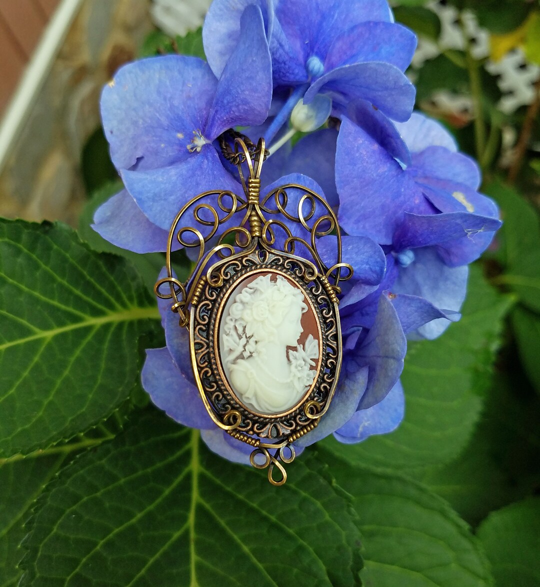 Wire Wrapped Resin Cameo Pendant in Antiqued Brass Setting Etsy