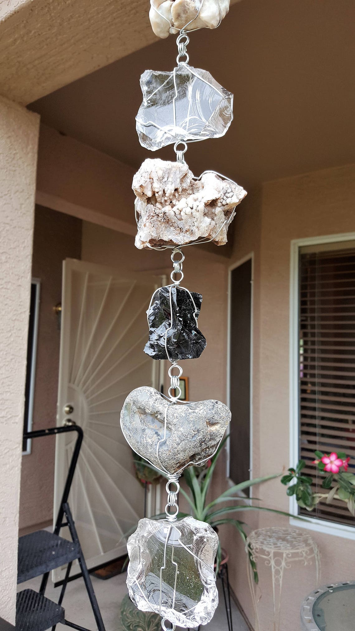 5 ft Rain Chain in Black Clear Glass and Greyish Rocks Etsy