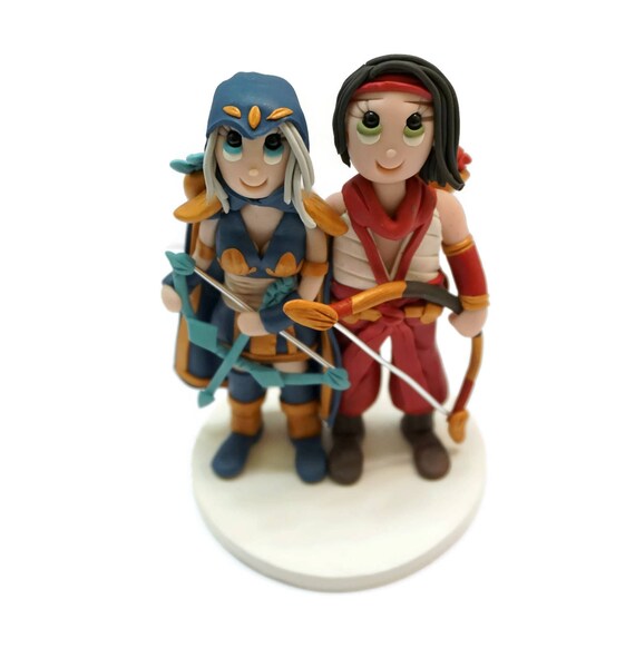 Custom League of Legends and Palladins Inspired Gaming Couple Wedding Cake Topper Ashe