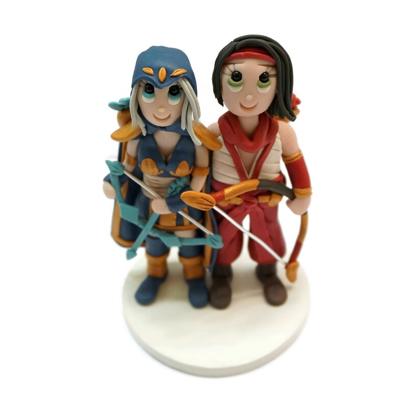 Custom League of Legends and Palladins Inspired Gaming Couple Wedding Cake Topper Ashe