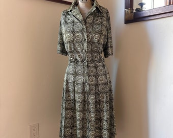 Mayan Style Medallion Novelty Print Shirt Dress - Full Skirt