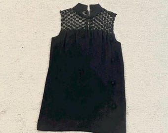 60s Classic Black Sleeveless Medium Babydoll Mock Dress