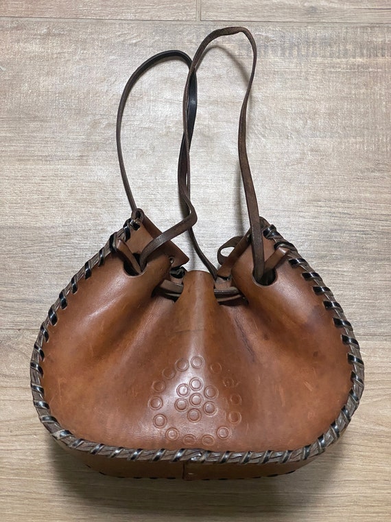 Vintage Tooled Brown Leather Western Bag