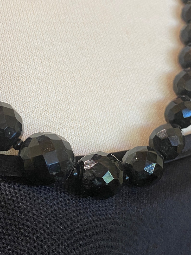 Vintage French Black Graduated Bead Necklace image 8