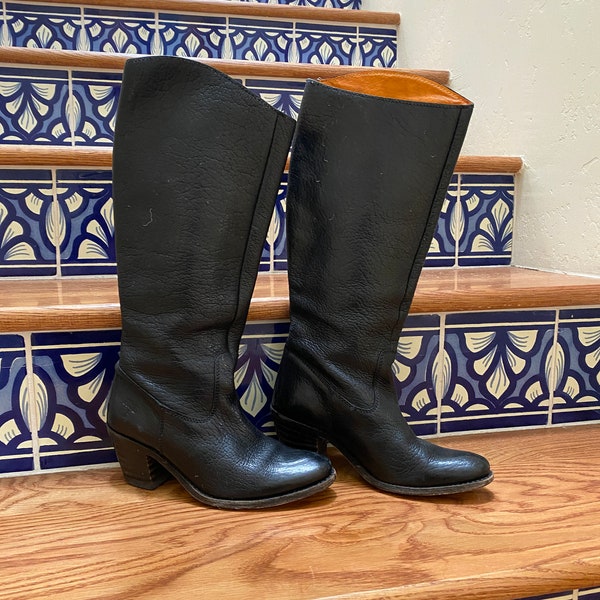 Frye Boots Tall Riding Black Size Women's 6 Vintage Factory Sample