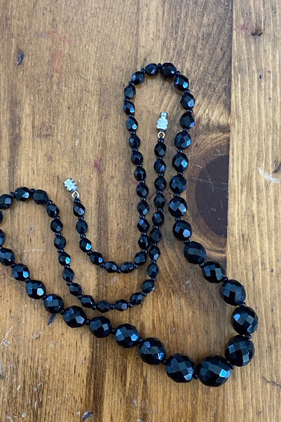 Vintage French Black Graduated Bead Necklace - image 3