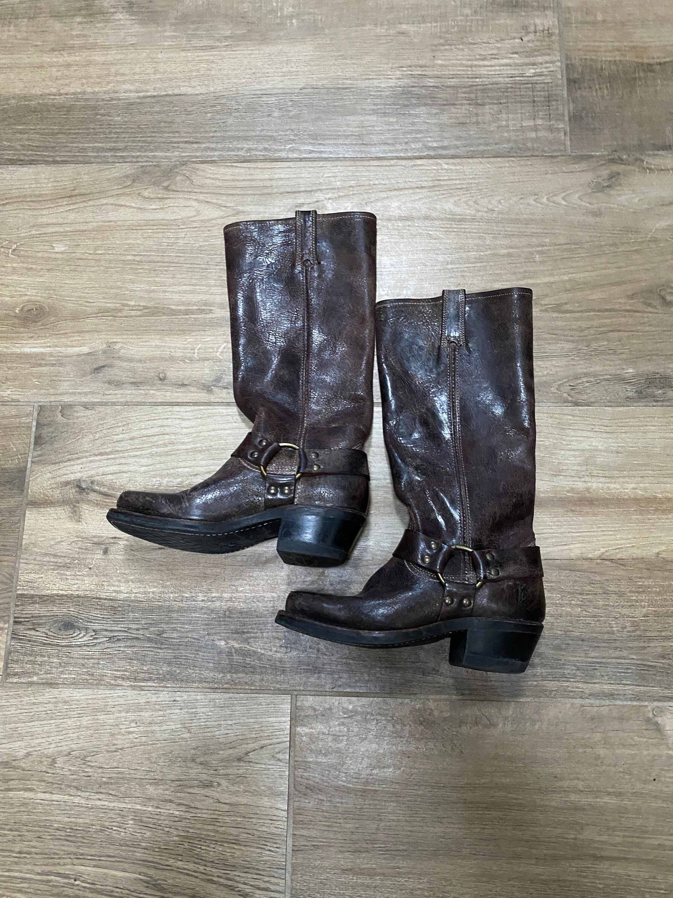 Spurs Boots and Braids - Wood Grain Rustic Artwork - Cowboy Boots