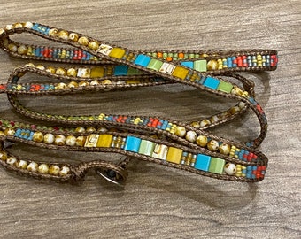 Bohemian Beaded Wrap Around Bracelet, Unisex, Southwestern Style