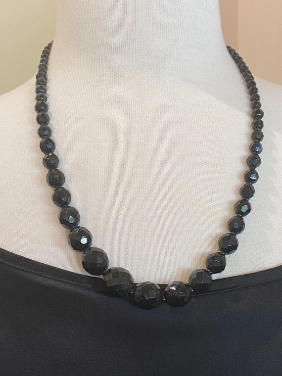 Vintage French Black Graduated Bead Necklace - image 1