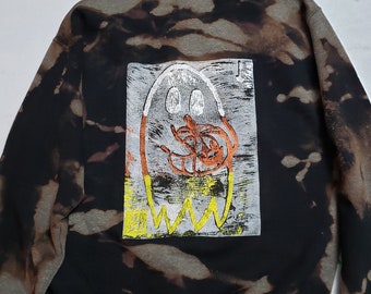 Ghosty Crewneck Sweater - Back-Printed, Bleach-Dyed, Candy Corn