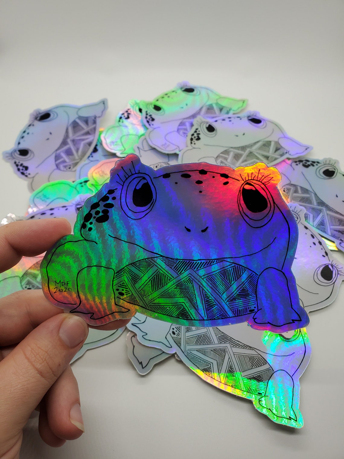 Holographic Frog Sticker With Geometric Design - Etsy