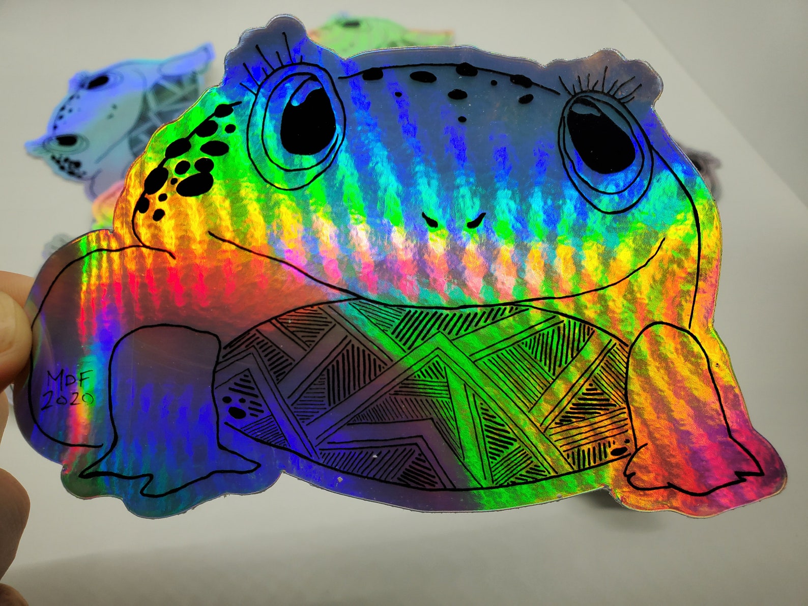 Holographic Frog Sticker With Geometric Design - Etsy