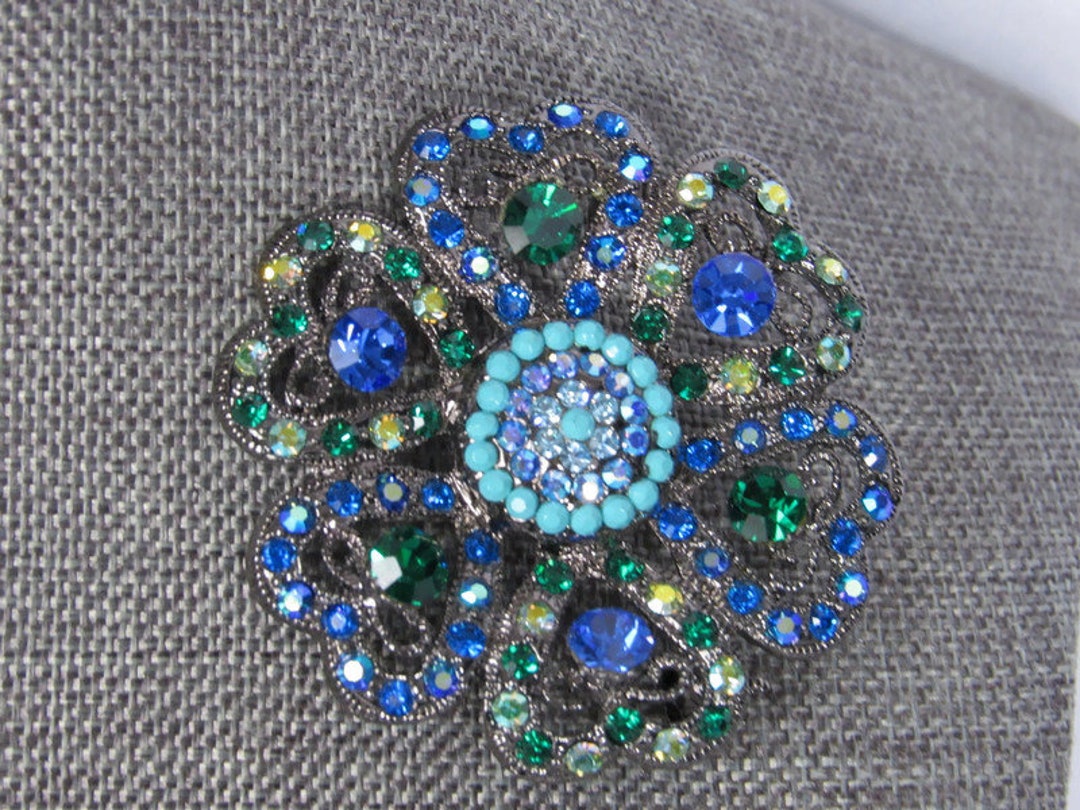 Vintage Sarah Coventry Broche 122 strass verts et rose Cab 122