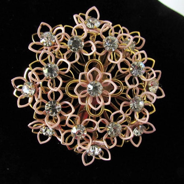 Vintage KRAMER Pink Enamel Openwork Brooch Signed Kramer, Brooch Pink Flower, Brooch Vintage KRAMER, Jewelry Vintage KRAMER