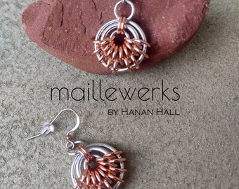 Art Deco Silver & Copper Chainmaille Earrings / Lightweight Aluminum Geometric / Hanan Hall Jewelry / Maillewerks / Chain Mail Jewellery