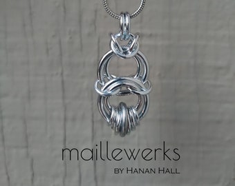 Silver Modern Art Deco Chainmaille Minimalist Pendant Necklace / Maillewerks