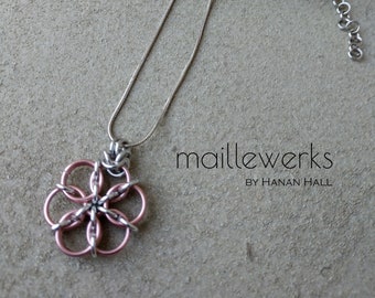 Flower Blossom Necklace / Silver & Copper Chainmaille Necklace / Rose Gold Minimalist Necklace / Handcrafted by Hanan Hall / Maillewerks