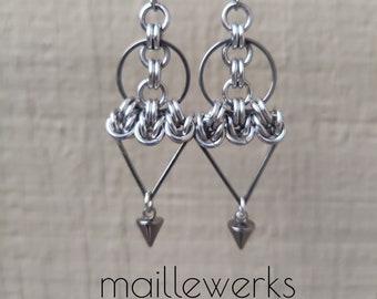 Silver Chainmaille Earrings Lightweight Non-Tarnish Aluminum & Stainless Steel Modern Geometric Chain Mail Hanan Hall Jewlery Jewellery